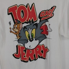 Tom and Jerry Men’s M White Graphic Print Crew Neck Short Sleeve Cotton T-Shirt