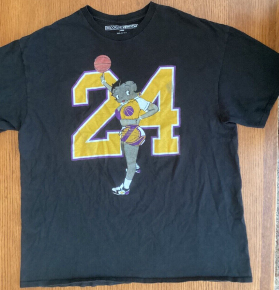 Brooklyn Vertical Betty Boop Sporting #24 Purple & Gold Black T Shirt size L