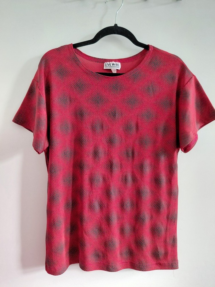 Vintage 1990s T-Shirt Red with Black Geometric Pattern Size 2X