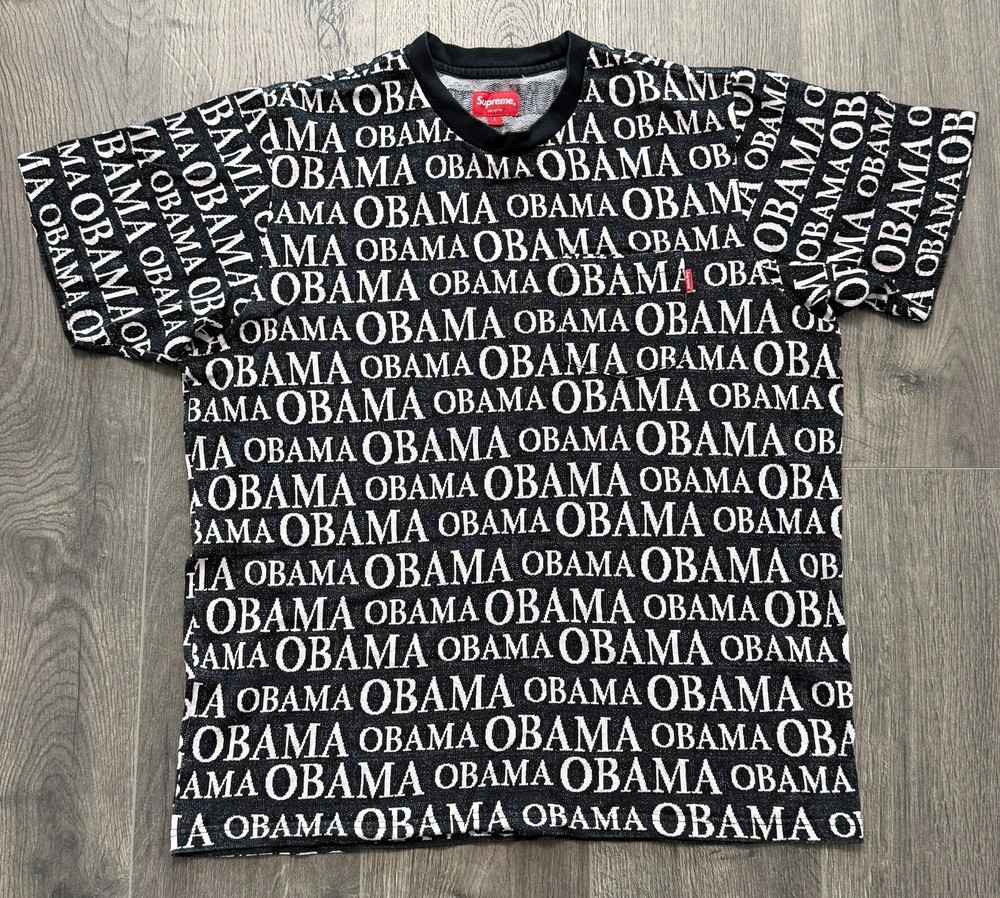 Supreme Obama tee black white all-over print cotton T-shirt sz L men rare street