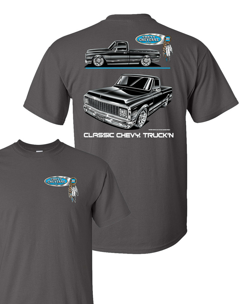 1971-1972 Chevy C10 Cheyenne Pickup T-Shirt – Gray w/ Black Trucks (Licensed)