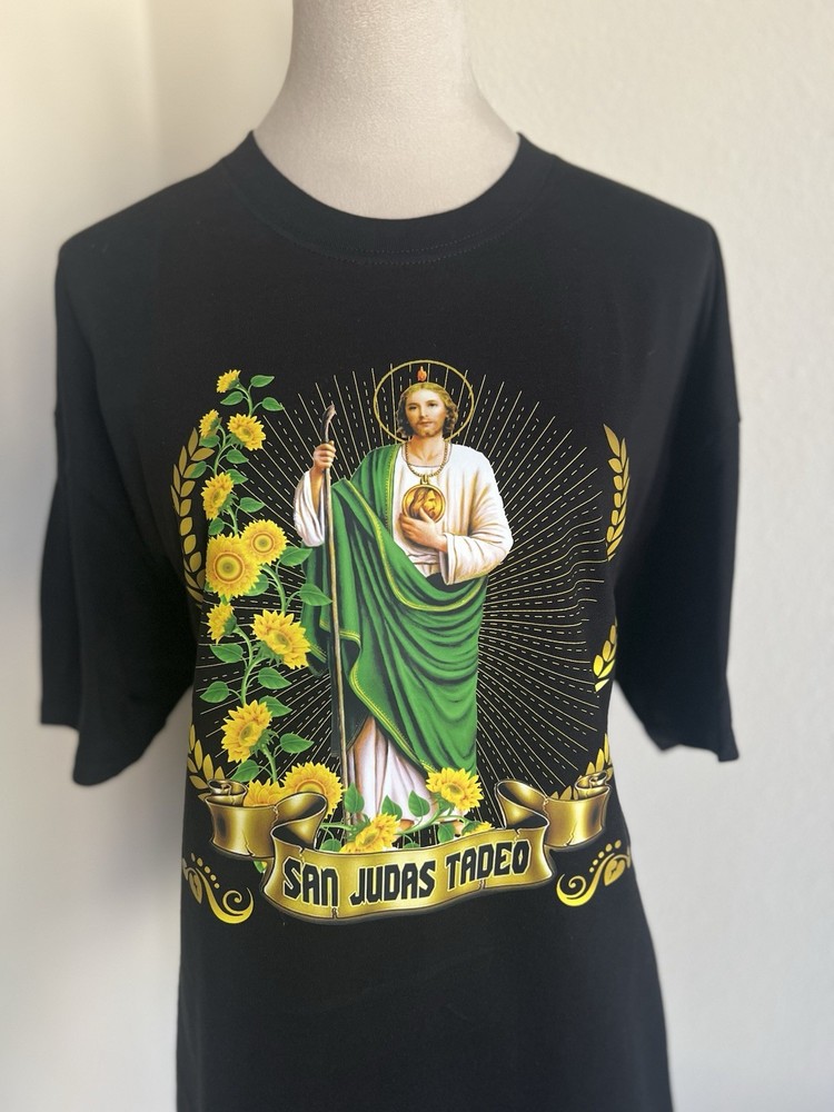 Athletic Works San Judas Tadeo T-Shirt Black Crewneck Unisex San Judas Tadeo