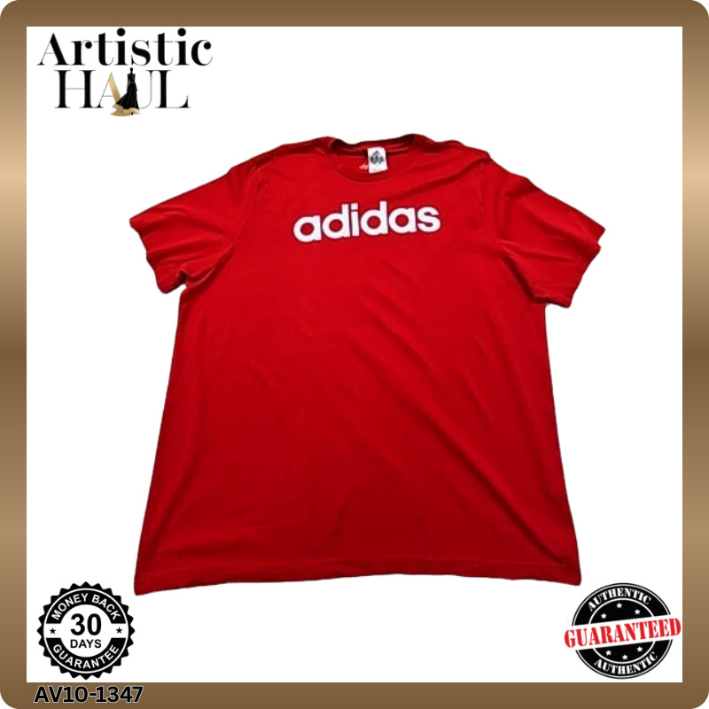 Adidas Mens T-Shirt Red Logo 2XL Short Sleeve Crew Neck Cotton Tee