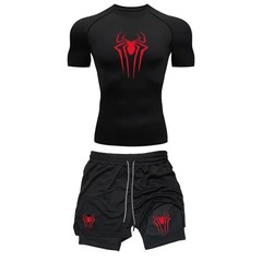Mens Compression Set Gym Shirt Running Shorts Quick Dry Sportswear