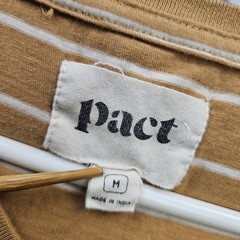 Pact Organic T Shirt Men Medium Brown Stripe V Neck 100% Organic Cotton
