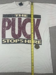 Vtg The Puck Stops Here Hockey Is Life T-shirt Large White Big Ball Sports