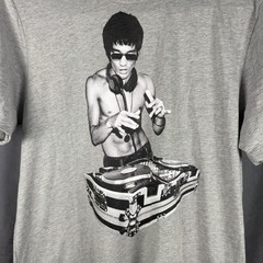 Bruce Lee DJ Turntables T Shirt XL Hip Hop Kung Fu Gray Mens Ring Spun Graphic T