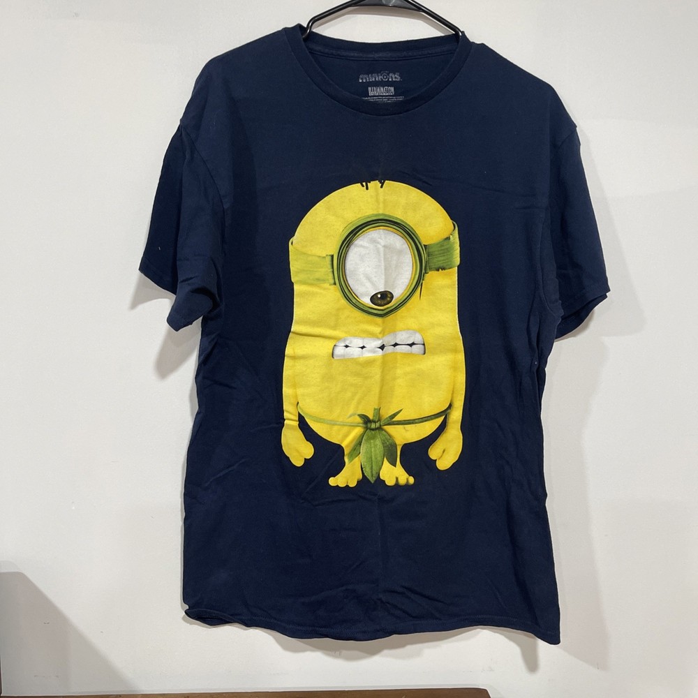 Despicable Me Men’s Prehistoric Minion Banana Leaf Underwear T-Shirt Navy Blue