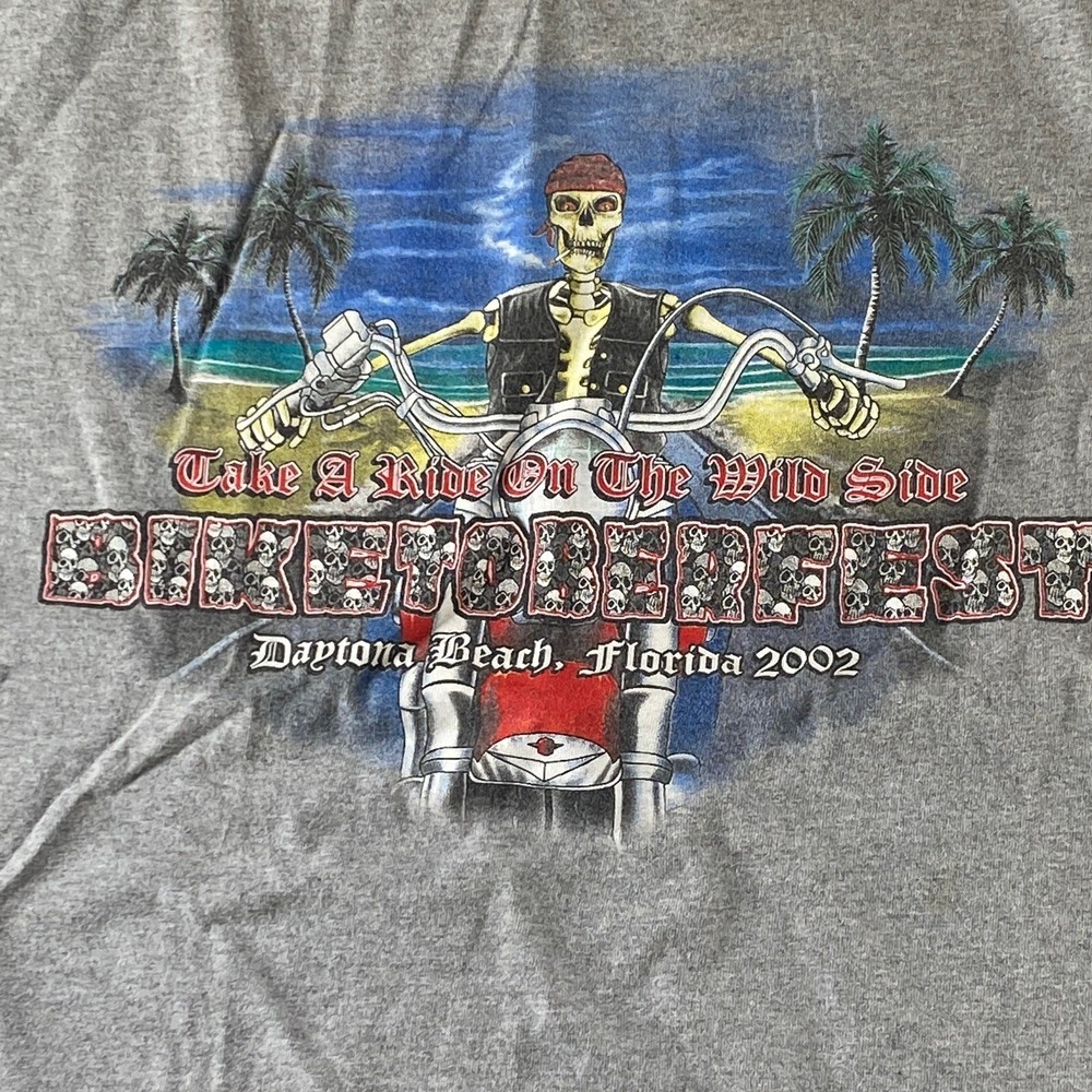 Biketoberfest Daytona Beach 2002 T-Shirt XL Grey Halloween Biker Wild Side XL
