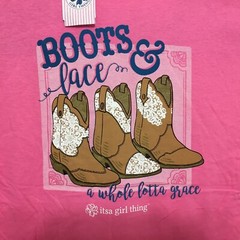 Itsa Girl Thing Womens T-Shirt Boots & Lace Tee Color Azalea Pink