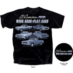 Joe Blow T’s Chevy El Camino Work Hard Play Black T-Shirt 1968 SS 396 1966 1960