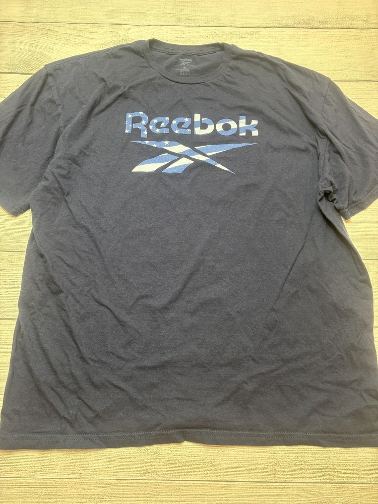 Reebok Shirt Mens XL Blue USA Flag Logo Graphic Tee Tagless Patriotic Casual