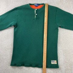 Vtg Polo Ralph Lauren Henley Mens Medium Green Waffle Knit Heavy Thermal