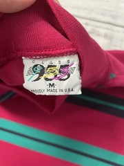 Vintage Class 955 Pink Green Striped Long Sleeve Blank Shirt Adult M Mock Neck