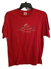Happy Holidays Beautiful Winter Reindeer Scene Christmas T-Shirt – Adult Large