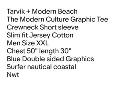 Tarvik + Modern Beach Culture Graphic Tee Men XXL Blue Surfer Coastal Beach Nwt