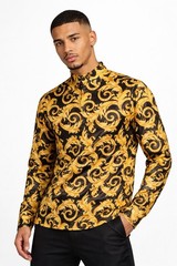 Versace Informal Shirt Twill Poly Baroque Black And Gold 50IT(US L)$1750 Retail