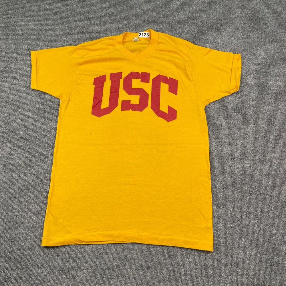 Vintage 80s USC Trojans Shirt Medium 19×27 Yellow Arc Spellout