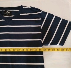 JEANSTATION Men’s S Navy Striped V-Neck T-Shirt Jersey Cotton Blend(260330-05)
