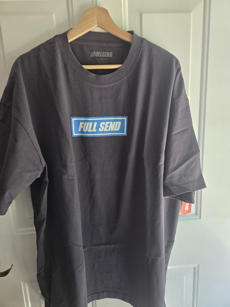NWT Full Send T Shirt Black Blue White Logo Spell Out NELK BOYS Size 2xLarge