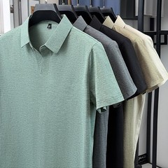 Short Sleeve V Neck Lapel T-Shirt for Men Breathable Business Casual Top