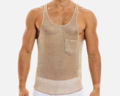 INCERUN Men’s Gold Size XL Scoop Neck Sheer Mesh Metallic Pocket Tank Top