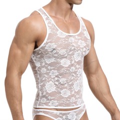 Mens Gym Tops Tank Top Vest Undershirts Lace T Shirt Floral Sleeveless Sexy