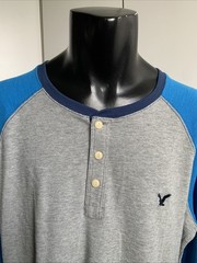 AMERICAN EAGLE Heritage Henley Neck Logo Thermal Shirt sz XXL Blue Gray 2XL