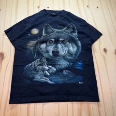 Vintage 90s Wild Wolf Double Sided Graphic T-Shirt Black Nature Mens Size Medium