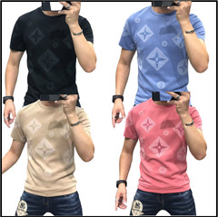 Luxury Fashion Men Rhinestone Brown Black Blue Pink Short Sleeve Slim T-Shirt