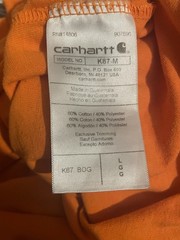 Carhartt K87 Men’s Orange Loose Fit Pocket Logo Crew Neck T-Shirt Size L