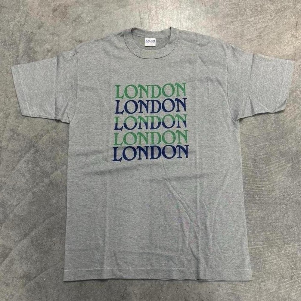 Vintage 80’s Men’s London City Graphic Print T-Shirt Crew Neck Gray XL