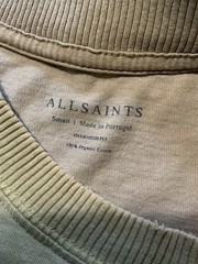 Allsaints Kyan Vintage Wash Organic Cotton Ribbed Collar S/S Crewneck T-Shirt SM