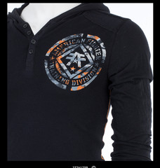 AMERICAN FIGHTER Black AVERETT Long Sleeve Henley Thermal Hoodie T-shirt NWT