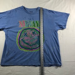 Nirvana Distressed Graphic T-Shirt Blue Nevermind Smiley Face Mens Size S/M