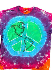 Vintage 1990s Tie Dye Earth Peace Symbol T-Shirt Hanes USA XL Single Stitch Hipp