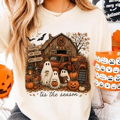 Tis The Season Ghost Shirt Pumpkin Patch Farmhouse Halloween Fall Unisex Tee