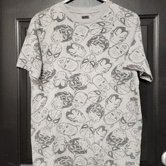 Marvel Superhero Characters All Over Print Faces T-Shirt Gray Size Small Tee AOP