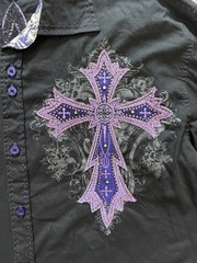 Victorious Los Angeles Men’s L Black Purple Cross Embroidered Shirt Gothic Y2K