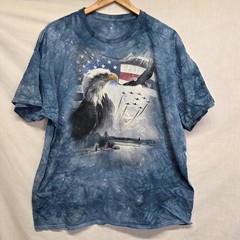 The Mountain Blue Tee Shirt Size 2XL American Flag Bald Eagle Jet