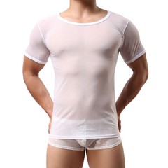Men’s Sexy Mesh Fishnet Clubwear T Shirt Short Sleeve Muscle Top For Party
