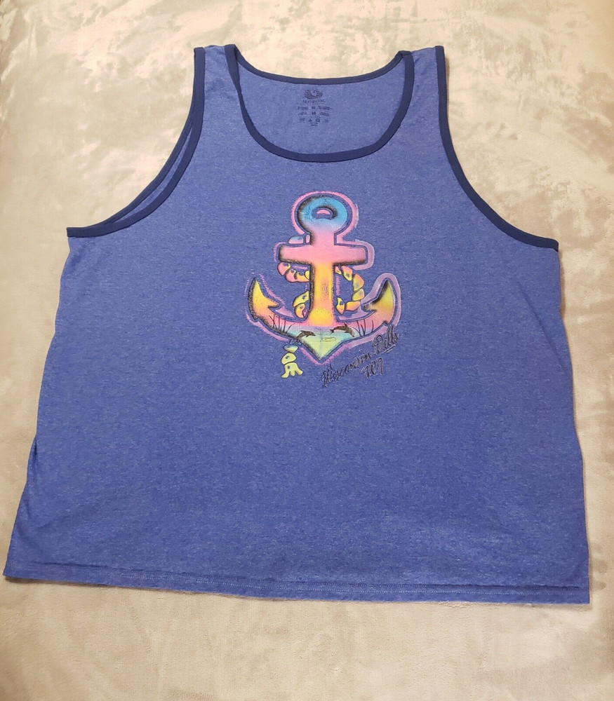 Wisconsin Dells Soviegner Anchor Aquatic Graphic Print Blue Tank Top Size XL