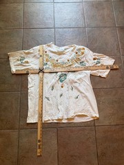 Laura Lance Embellished Art Deco T Shirt Beige Beaded Leaf Graphic Top