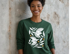 Retro Botanical Birds T-Shirt, Folk Art Bird Shirt, Vintage Nature Tee, Cottagec