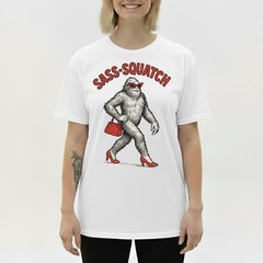 Sass-Squatch Bigfoot In Heels Funny Pun T-Shirt, Retro Novelty Sarcastic Tee