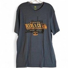 John Deere Mens T Shirt Deere Co Vintage Tractor Graphic Heather Navy Gray XL