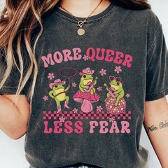 Retro More Queer Less Fear T-shirt, Cute Frog Gay Tee, LGBTQ Pride Month Shirt