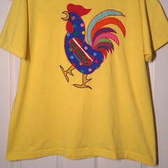 VINTAGE Patchwork Chicken & Chicks USED Shirt (Single Stitch, XL, Yellow)