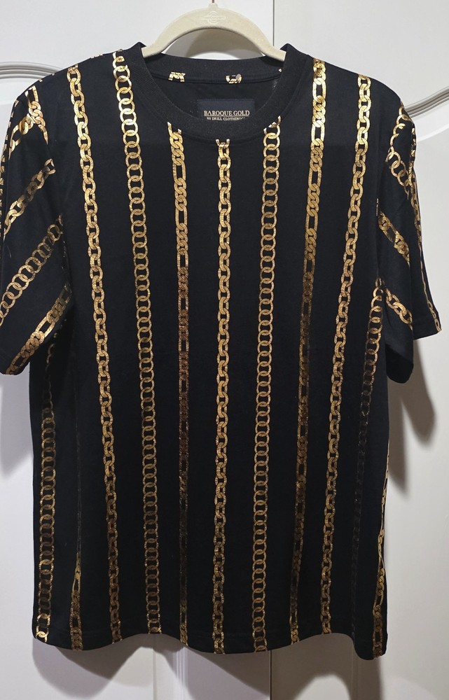 Baroque Gold By Drill Clothing Co T-Shirt Mens Sz M Black Gold Chain Design NWT