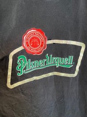 Pilsner Urquell Beer Graphic T Shirt Black Distressed Collar XL Czech Lager Tee